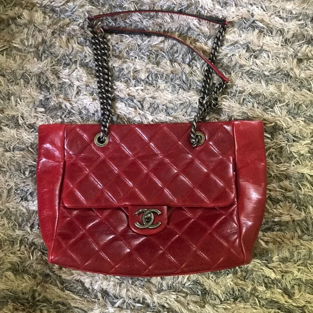 Chanel Red Leather Bag L 10.5” x W 4” x H 8.5”